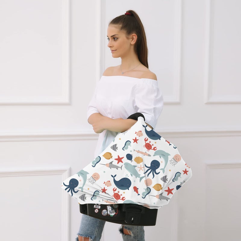Hicoco Carseat Cover Boy and Girls - Multi-use Nursing Car Seat Canopy Cover for Breastfeeding  Infant Stroller Cover  High Chair Cover (Cute Fish) - Image 2